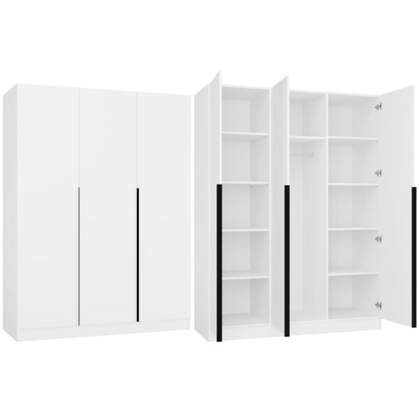 Kledingkast SENSO 3D 150 – 150 cm – Wit / Zwart – 3 deuren