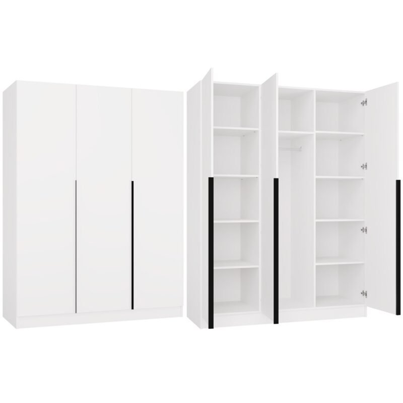 miniaturka1 Kledingkast SENSO 3D 150 – 150 cm – Wit / Zwart – 3 deuren