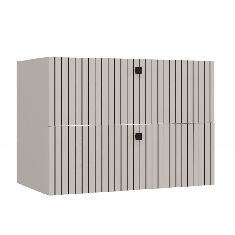 Wastafelmeubel TIGO 80 2S – Kasjmier – 2 laden – hangend – geribbeld front – met wastafel
