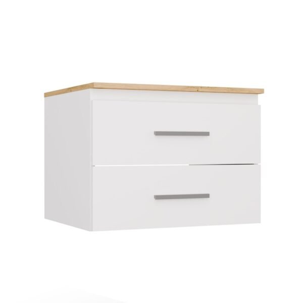 Wastafelmeubel NEL 60 – Artisan eiken / Wit – 2 laden – hangend – met wastafel