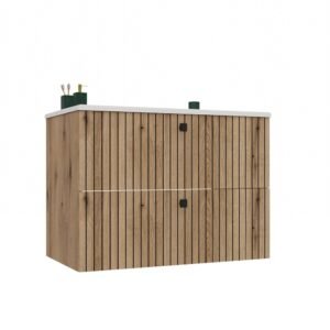 miniaturka2 Wastafelmeubel TIGO 80 2S – Evoke eiken – geribbeld front – met wastafel