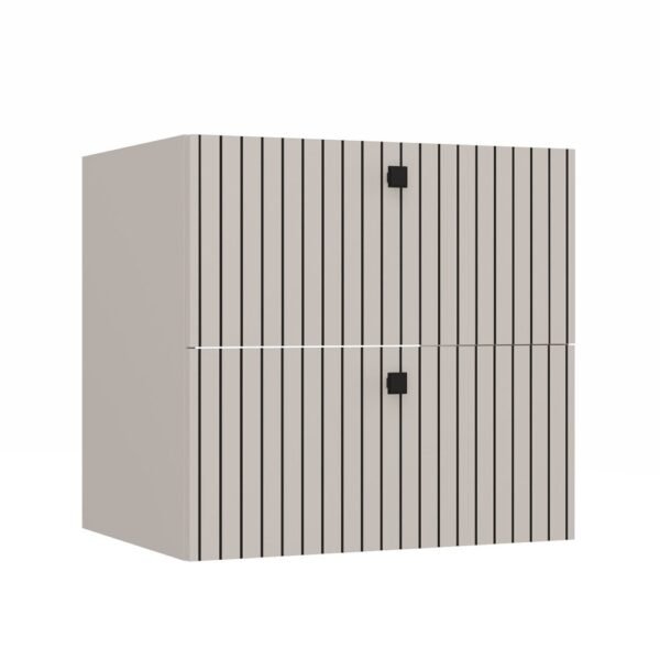 Wastafelmeubel TIGO 60 2S – Kasjmier – 2 laden – hangend – geribbeld front – met wastafel