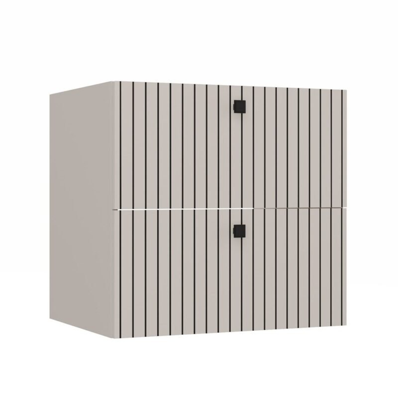 Wastafelmeubel TIGO 60 2S – Kasjmier – 2 laden – hangend – geribbeld front – met wastafel