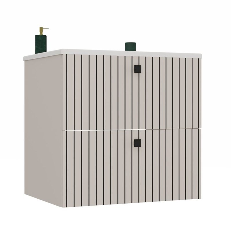 miniaturka6 Wastafelmeubel TIGO 60 2S – Kasjmier – geribbeld front – met wastafel