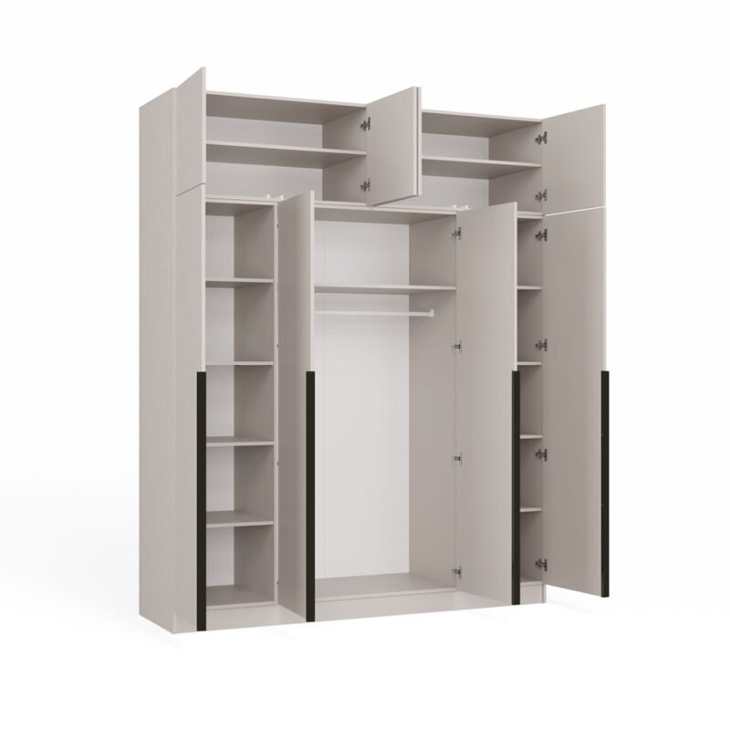 Kledingkast SENSO 4D – 250 × 200 cm – Kasjmier / Zwart – met opzetstuk