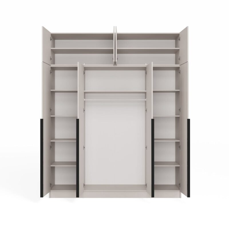 Kledingkast SENSO 4D – 250 × 200 cm – Kasjmier / Zwart – met opzetstuk