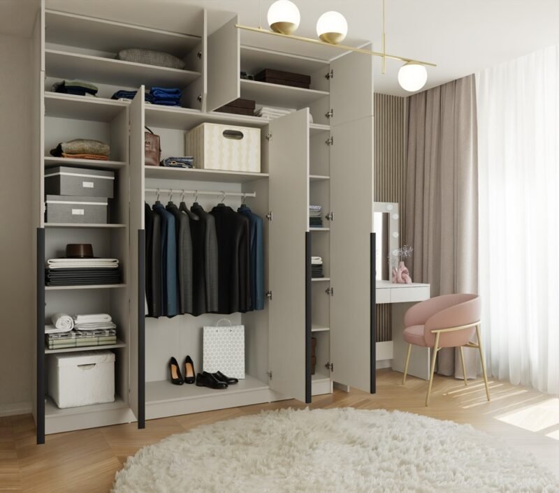 Kledingkast SENSO 4D – 250 × 200 cm – Kasjmier / Zwart – met opzetstuk