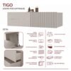 Wastafelmeubel TIGO 1D2S – 140 cm – Kasjmier – 2 laden – hangend – geribbeld front – met wastafel