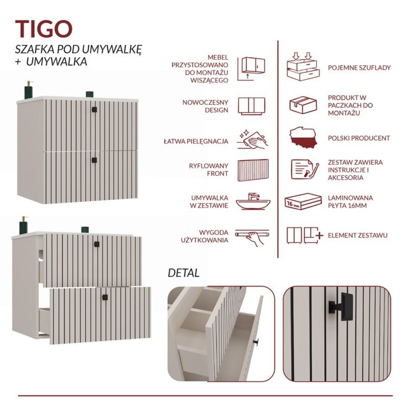 poprawione3 Wastafelmeubel TIGO 60 2S – Kasjmier – geribbeld front – met wastafel