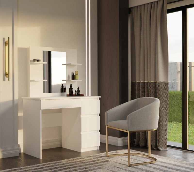 wiz2 Kaptafel MARINA 4P – Wit – 4 laden – 4 planken – rechts – met spiegel