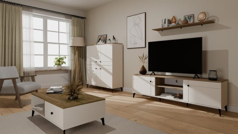 wiz4 Tafel awa POINT 2S 110 – Castello eiken / Kasjmier beige – 2 laden