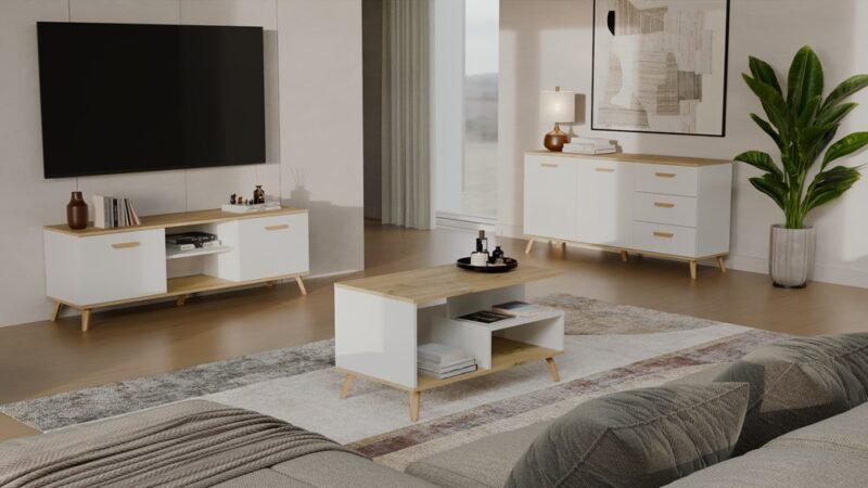 Tafel OLYMPO 1P – 90 × 49 × 48 cm – Artisan eiken / Wit