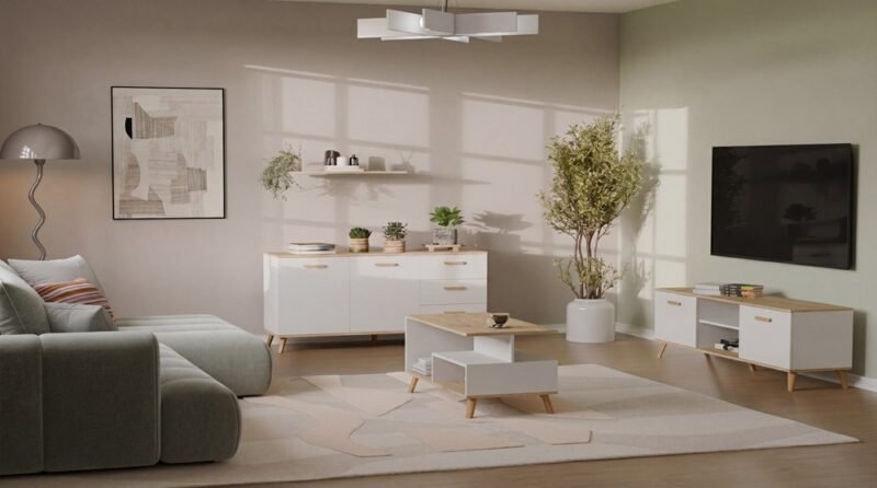 Tafel OLYMPO 1P – 90 × 49 × 48 cm – Artisan eiken / Wit