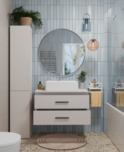 wizka3 Wastafelmeubel NEL 80 – Kasjmier beige – 2 laden – hangend – met wastafel
