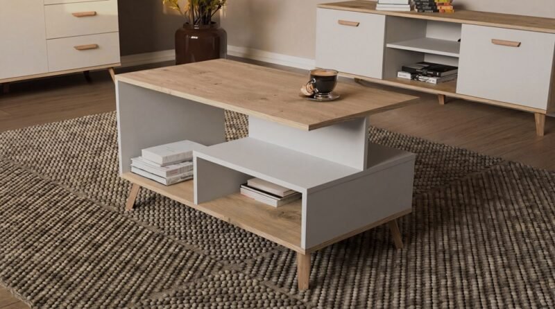 Tafel OLYMPO 1P – 90 × 49 × 48 cm – Artisan eiken / Wit