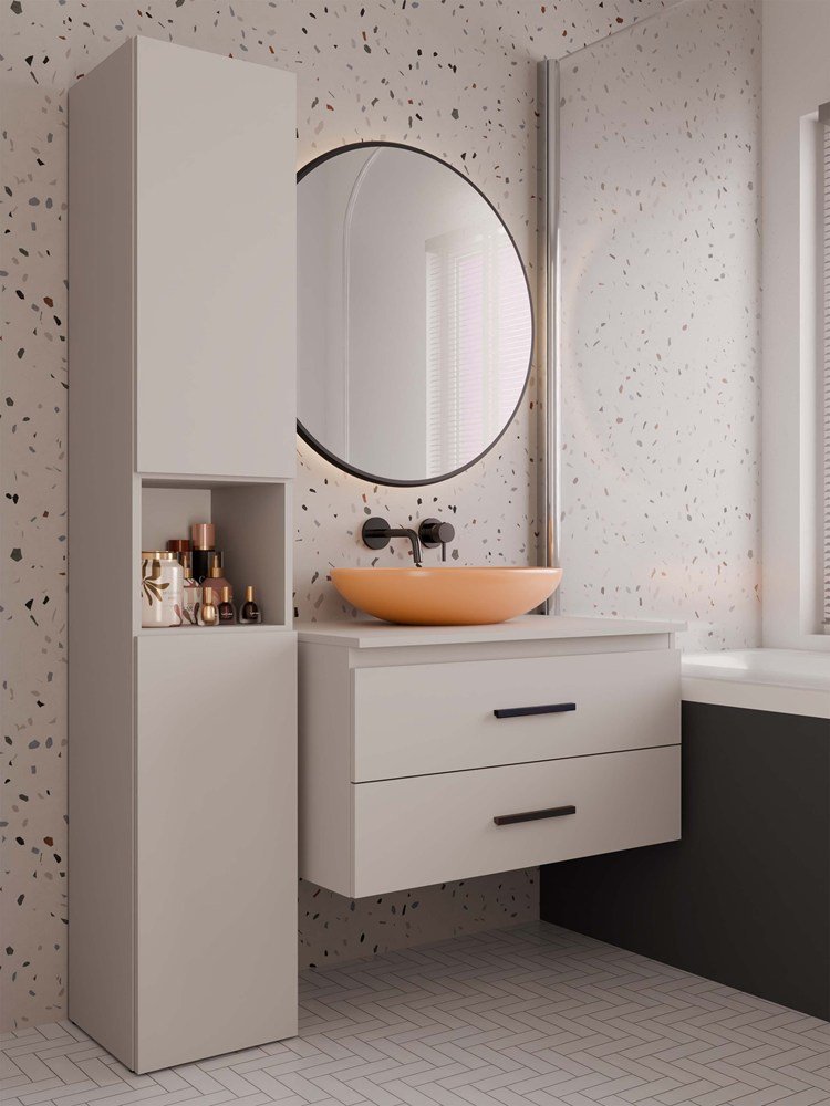 Wastafelmeubel NEL 80 – Kasjmier beige – 2 laden – hangend – met wastafel
