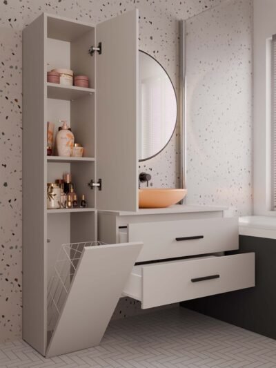 wizka5 Wastafelmeubel NEL 80 – Kasjmier beige – 2 laden – hangend – met wastafel