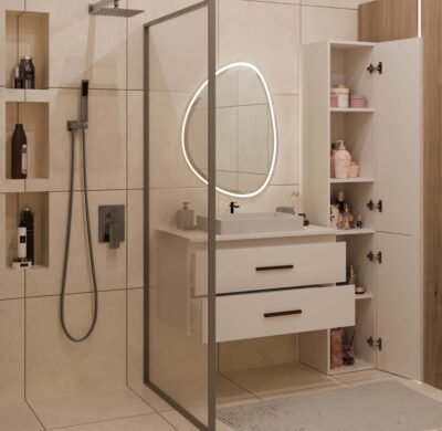 wizka6 Wastafelmeubel NEL 80 – Kasjmier beige – 2 laden – hangend – met wastafel