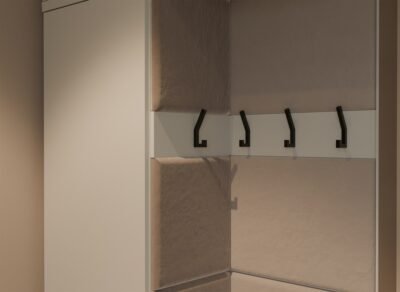 Garderobemeubel HAGA – Kasjmier beige – met beklede zitting