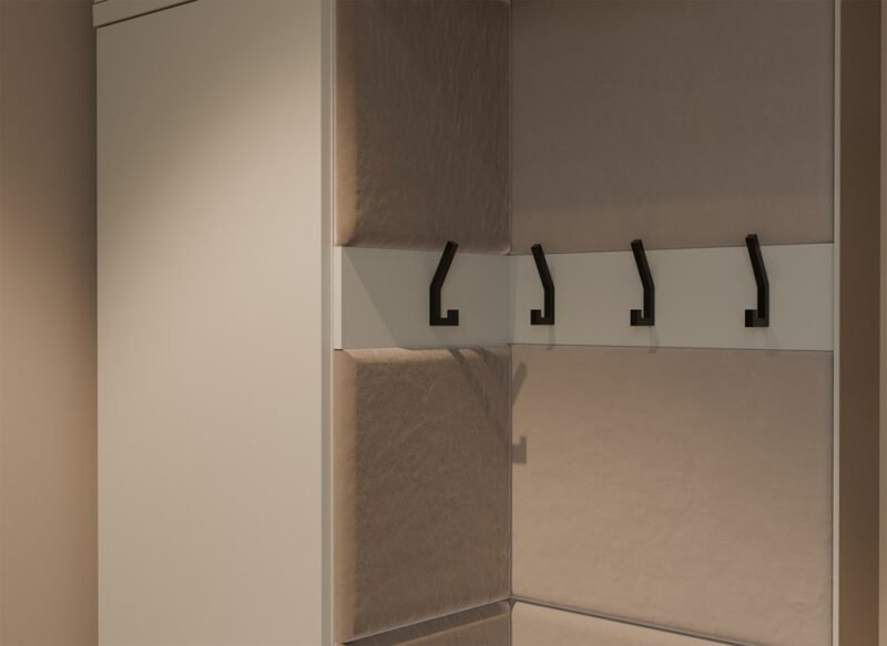 Garderobemeubel HAGA – Kasjmier beige – met beklede zitting
