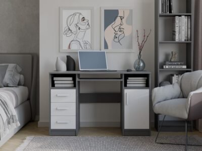 Bureau DELTA – 120 cm – Antraciet / Wit – 3 laden