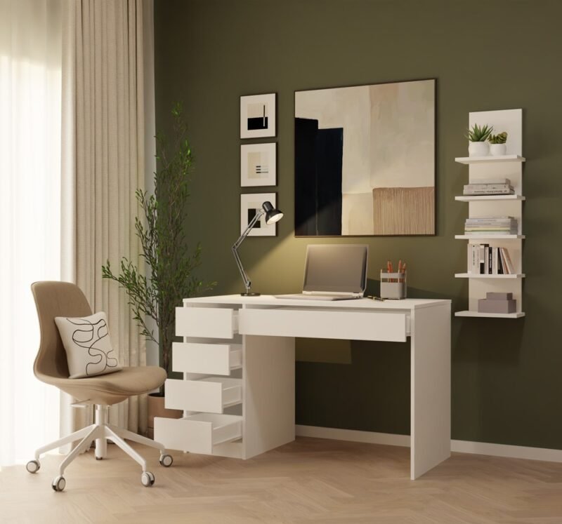 wizu1 Bureau ARTO – 120 cm – Wit – 5 laden