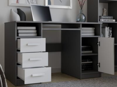 Bureau DELTA – 120 cm – Antraciet / Wit – 3 laden