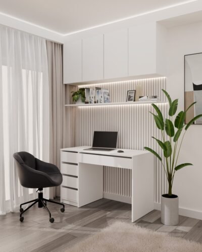 Bureau ARTO – 120 cm – Wit – 5 laden