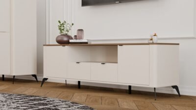 wizu4 TV-meubel CORDOBA 2D2S – Castello eiken / Kasjmier beige – 2 laden