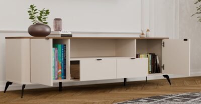 wizu5 TV-meubel CORDOBA 2D2S – Castello eiken / Kasjmier beige – 2 laden