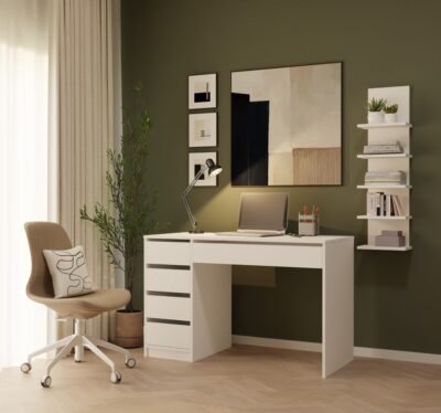Bureau ARTO – 120 cm – Wit – 5 laden
