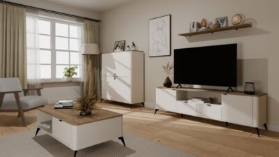 wizu6 TV-meubel CORDOBA 2D2S – Castello eiken / Kasjmier beige – 2 laden