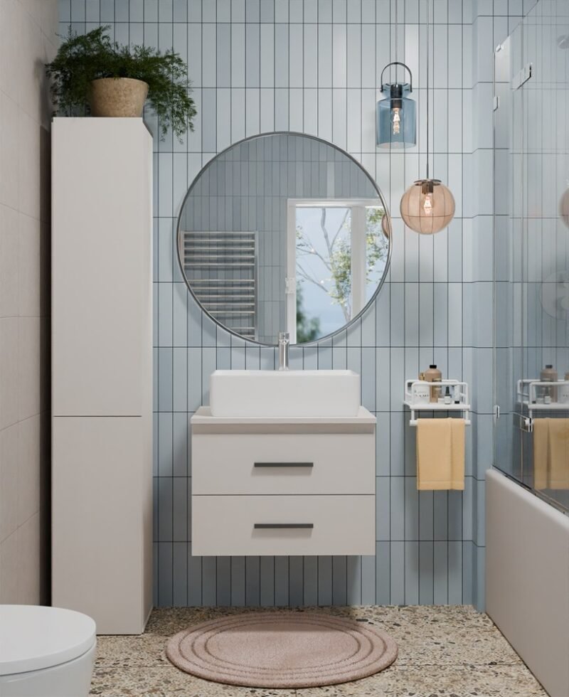 wizua1 Wastafelmeubel NEL 60 UC – Kasjmier beige – 2 laden – hangend – met wastafel