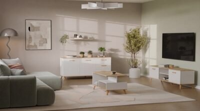 wizua3 Dressoir OLYMPO 2D3S – 150 cm – Artisan eiken / Wit – 3 laden – 2 deuren