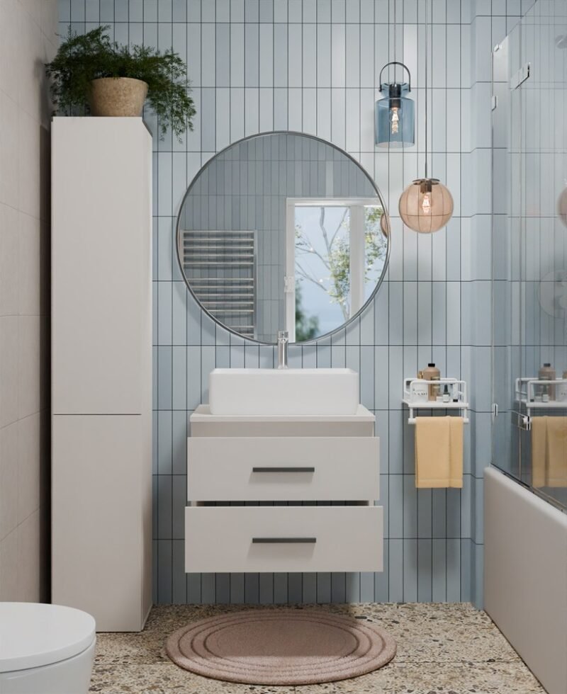 wizua4 Wastafelmeubel NEL 60 UC – Kasjmier beige – 2 laden – hangend – met wastafel