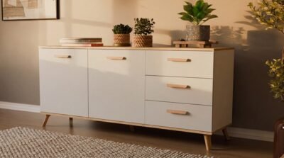 wizua5 Dressoir OLYMPO 2D3S – 150 cm – Artisan eiken / Wit – 3 laden – 2 deuren