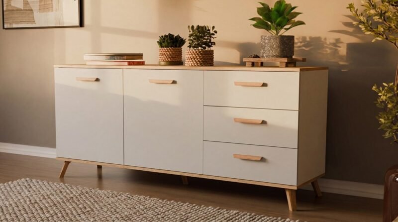 Dressoir OLYMPO 2D3S – 150 cm – Artisan eiken / Wit – 3 laden – 2 deuren