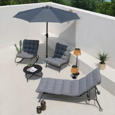 Tuinfauteuil VIBE – 115 cm – Zwart / Grijs – met kussen