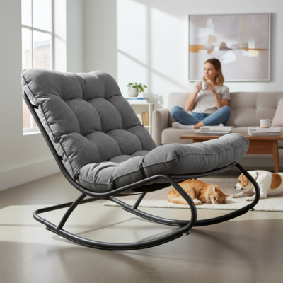 Tuinfauteuil VIBE – 115 cm – Zwart / Grijs – met kussen