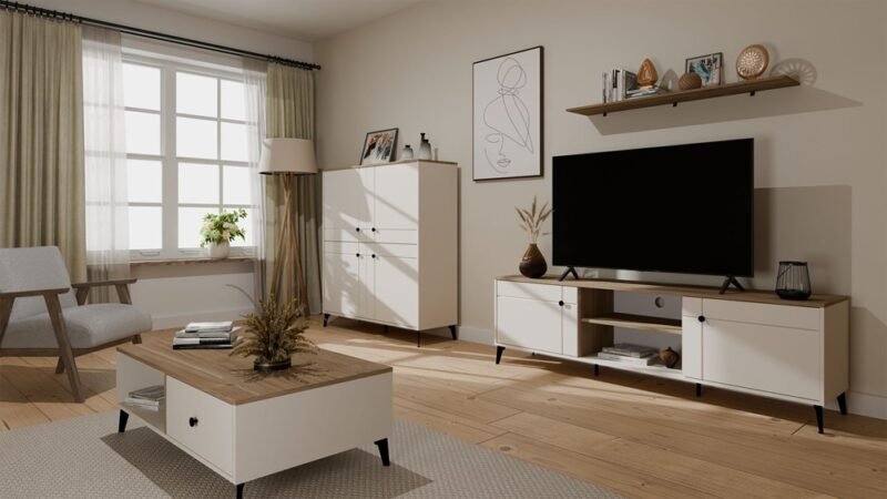 TV-meubel POINT 2D – Castello eiken / Kasjmier beige – 2 deuren
