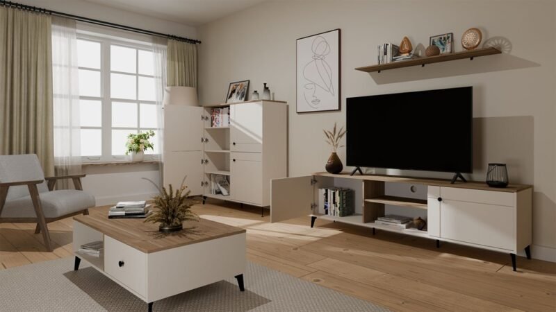 TV-meubel POINT 2D – Castello eiken / Kasjmier beige – 2 deuren