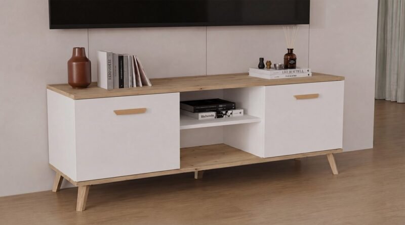wizual4 TV-meubel OLYMPO 150 – 150 cm – Artisan eiken / Wit