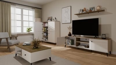 wizual4 Dressoir POINT 4D – Castello eiken / Kasjmier beige – 4 deuren – 8 planken