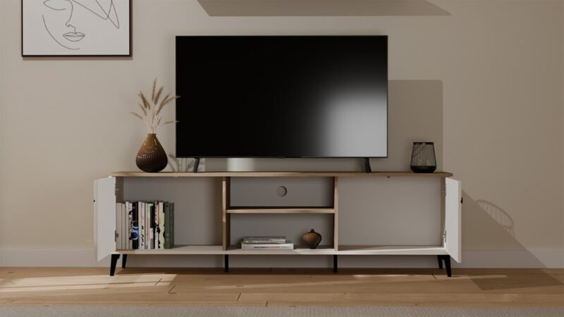 TV-meubel POINT 2D – Castello eiken / Kasjmier beige – 2 deuren
