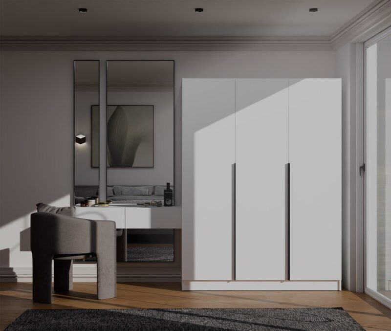 wizualka1 Kledingkast SENSO 3D 150 – 150 cm – Wit / Zwart – 3 deuren