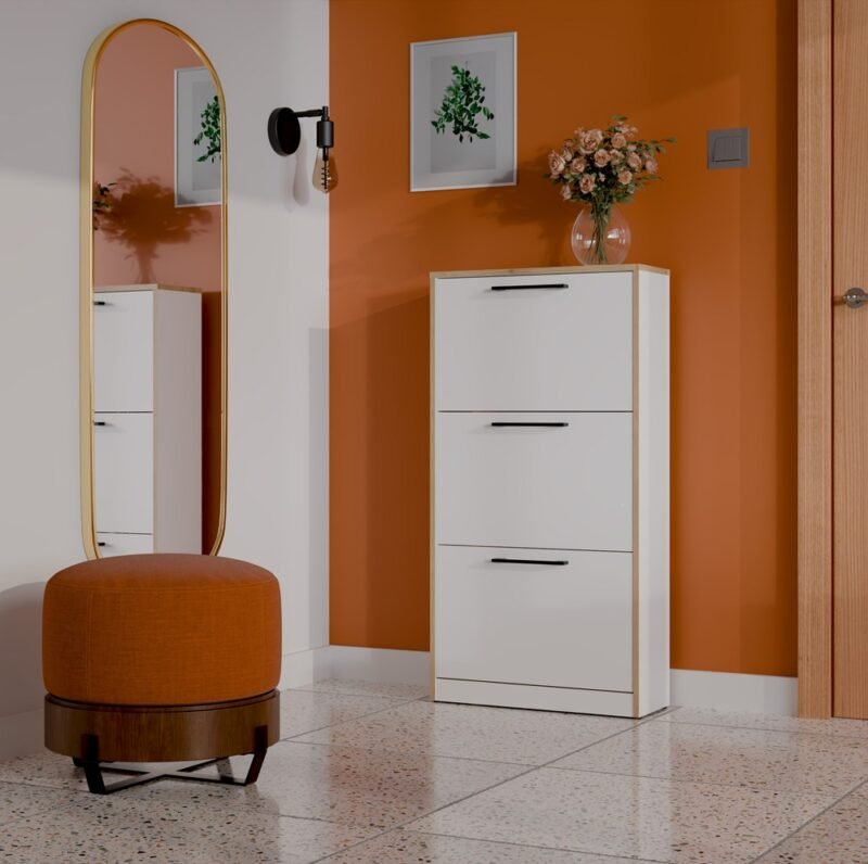 Schoenenkast Paula – Artisan eiken / Wit – 3 deuren