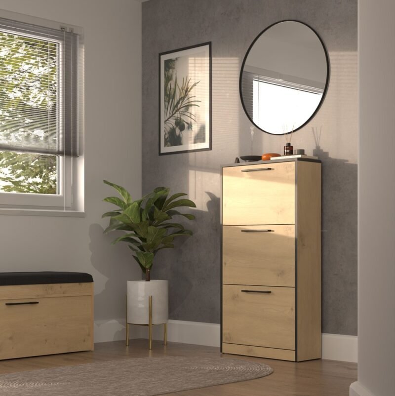 Schoenenkast Paula – Artisan eiken / Zwart – 3 deuren