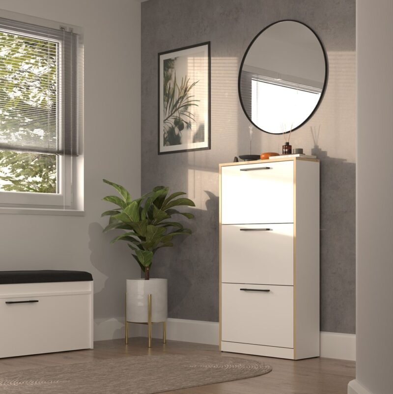 Schoenenkast Paula – Artisan eiken / Wit – 3 deuren
