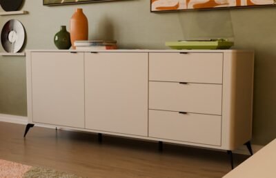 Dressoir CORDOBA 2D3S – Kasjmier beige – 3 laden – soft-close