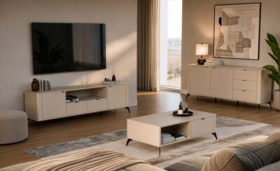 Dressoir CORDOBA 2D3S – Kasjmier beige – 3 laden – soft-close